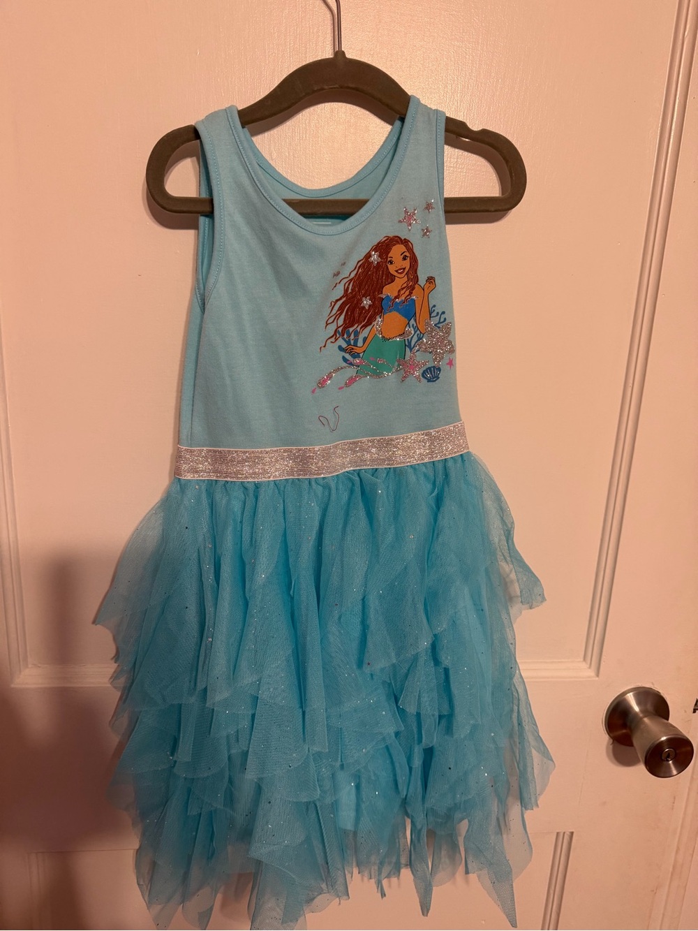 Disney Ariel Little Mermaid Sparkle Tulle Dress Size 5T Blue Princess Dress - Picture 3 of 4